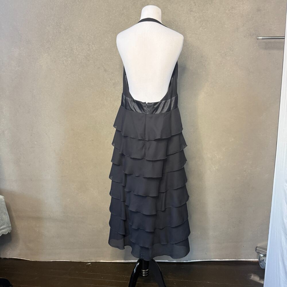Amanda Smith Sz 16 Black Tiered Chiffon Evening Dress V-Neck Sleeveless - Picture 4 of 9